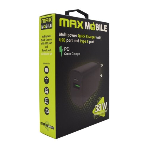 MaxMobile kućni punjač PD QC3.0 DUO TYPE C 20W+USB 18W 2UTR3068-QP