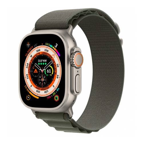 Apple Watch Ultra pametni sat GPS + Cellular, 49mm Titanium Case with Green Alpine Loop, Large (mqfp3bs/a)