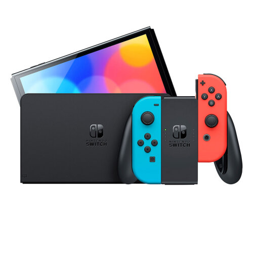 NINTENDO SWITCH CONSOLE OLED +  STEELPLAY ADVENTURE CONTROLLER BUNDLE RED BLUE