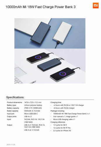 Xiaomi Mi Fast Charge 10000 mAh Power Bank 3 silver